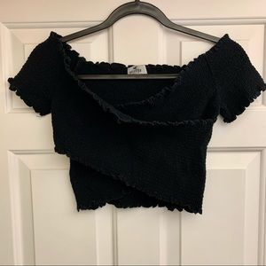 Black Smocked Crop Top